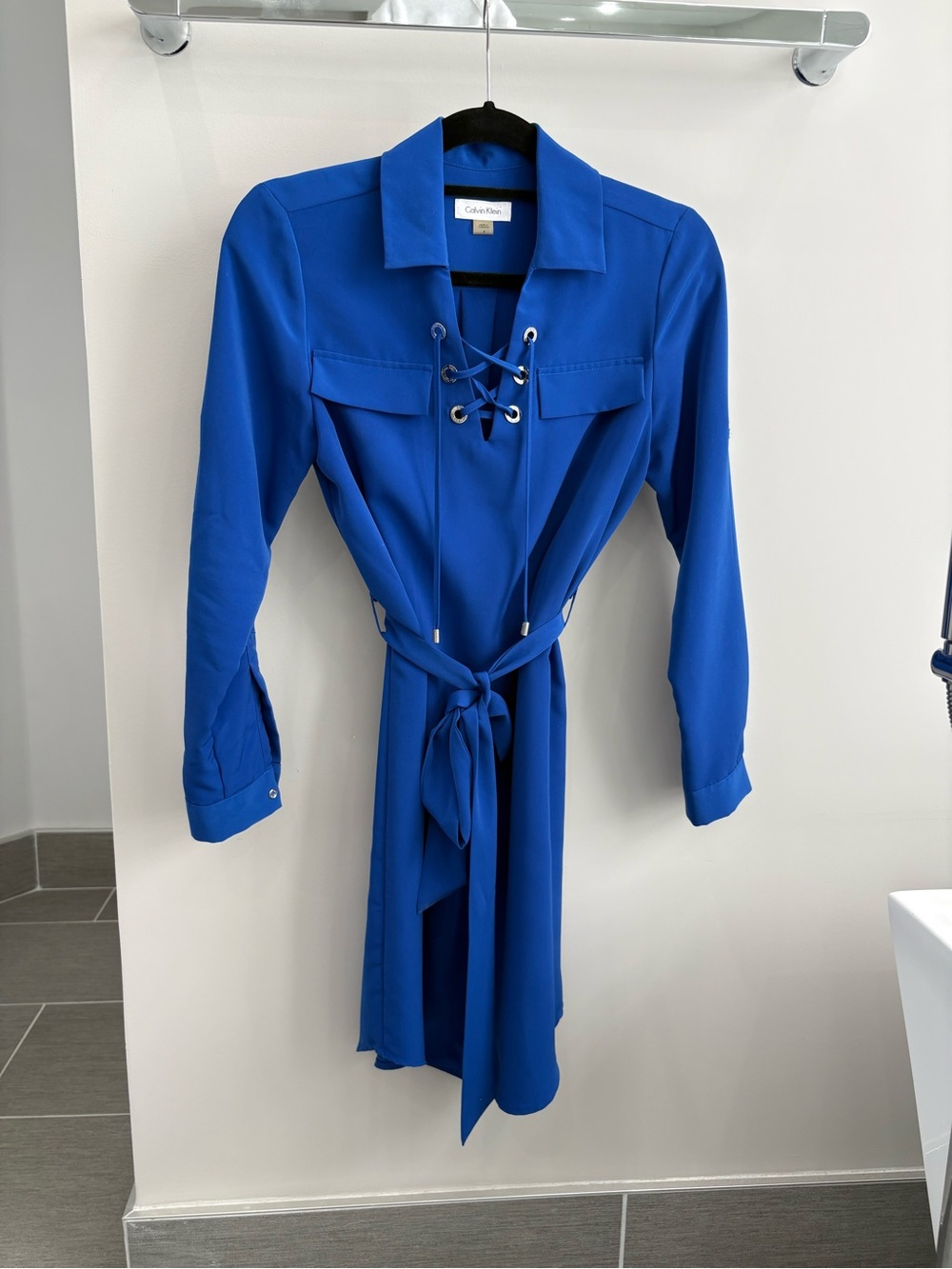 Calvin Klein Cobalt Blue Lace-Up Tie-Waist Shirt Dress